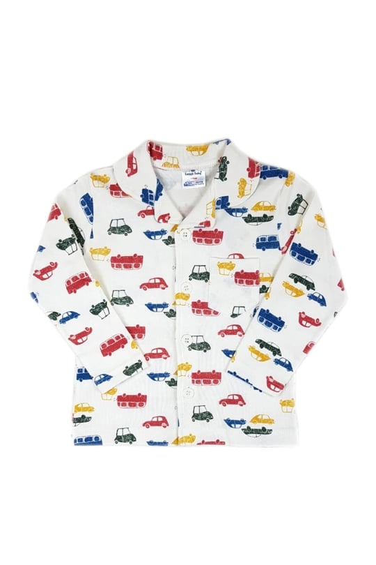 Luggi Baby Erkek Çocuk Araba Baskılı Pijama Takımı Ekru LG-5202