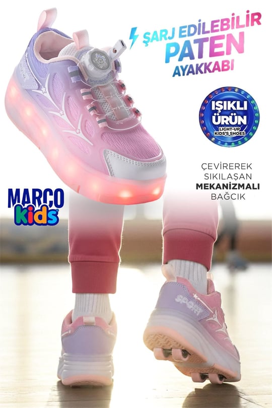 Marco Kids Kız Çocuk Işıklı Paten Ayakkabı Pembe 26Y1801
