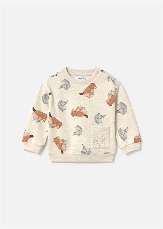 Mayoral Erkek Bebek Baskılı Cepli Sweatshirt Krem 2416