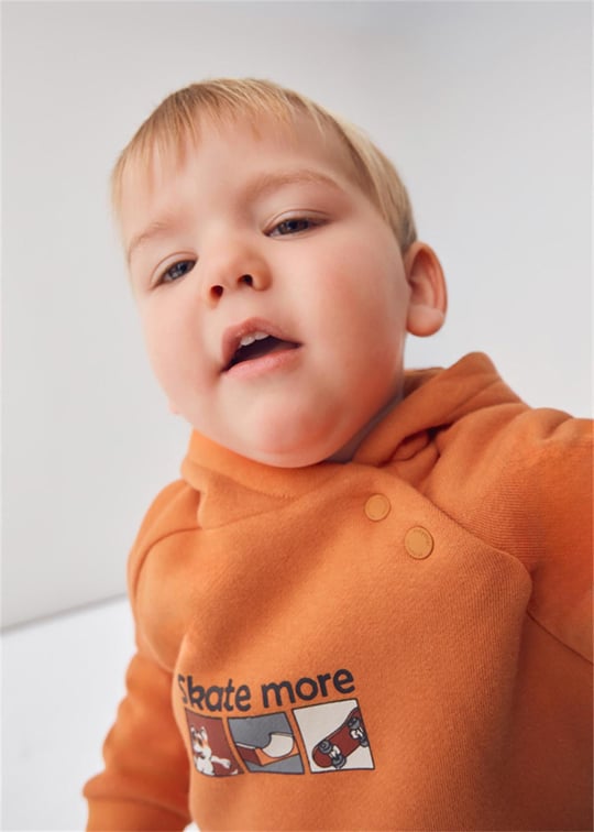Mayoral Erkek Bebek Baskılı Kapüşonlu Sweatshirt Turuncu 2414