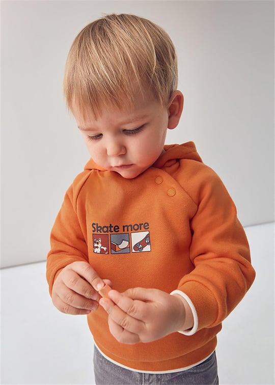 Mayoral Erkek Bebek Baskılı Kapüşonlu Sweatshirt Turuncu 2414
