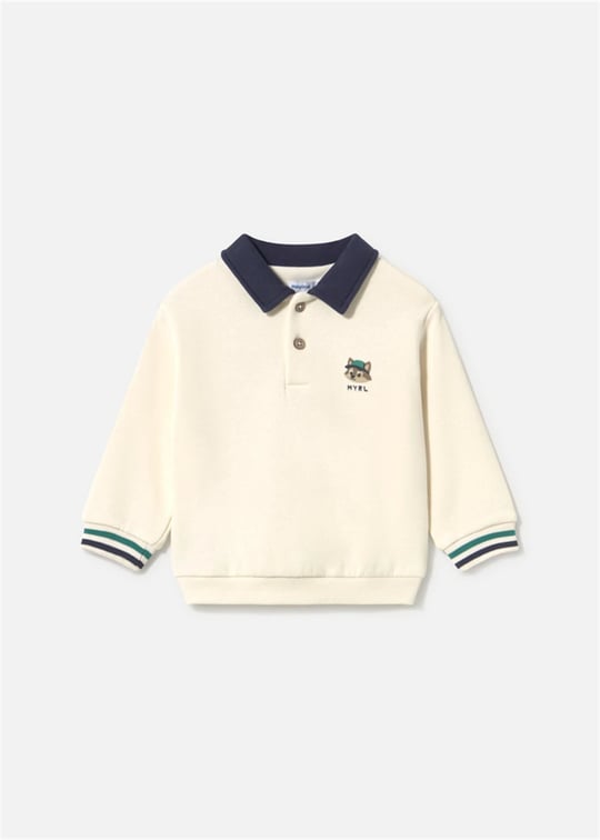 Mayoral Erkek Bebek Baskılı Polo Yaka Sweatshirt Krem 2419