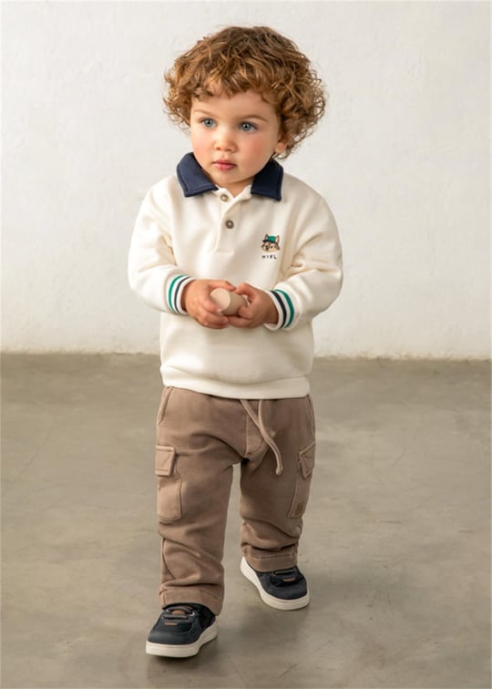Mayoral Erkek Bebek Baskılı Polo Yaka Sweatshirt Krem 2419