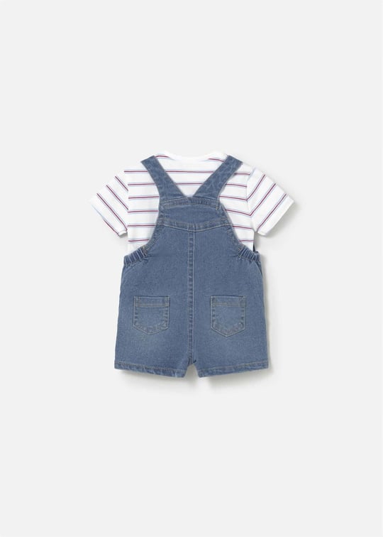 Mayoral Erkek Bebek Denim Kısa Tulum Tişört Takım Mavi 1623