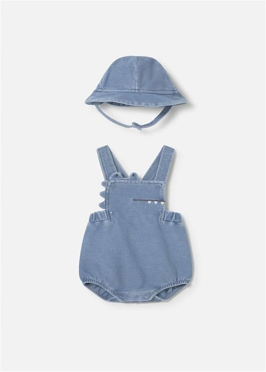 Mayoral Erkek Bebek Denim Şapkalı Salopet Takım Mavi 1650