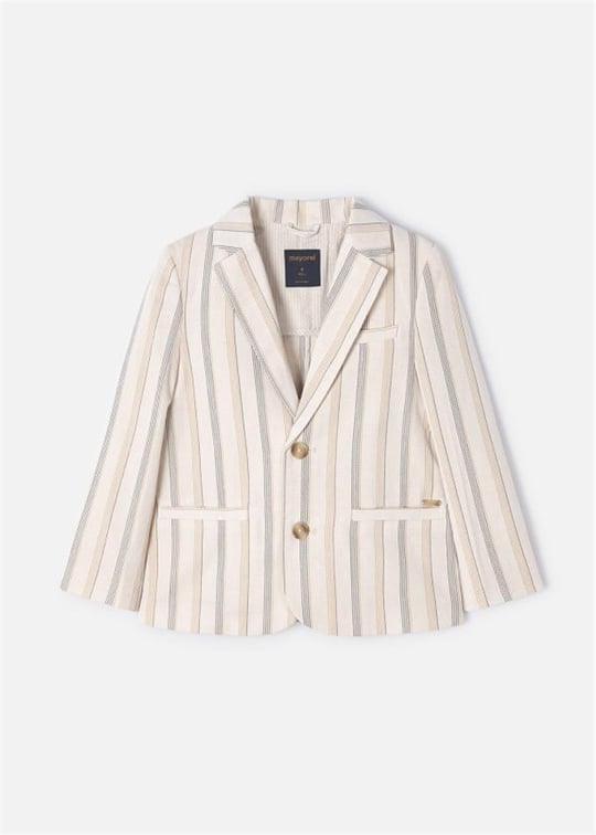 Mayoral Erkek Çocuk Çizgili Keten Blazer Ceket Bej 3485