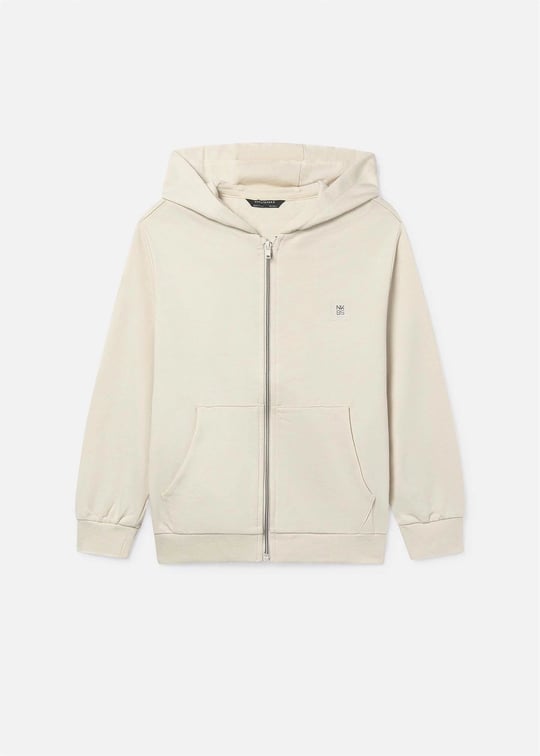 Mayoral Erkek Çocuk Fermuarlı Kapüşonlu Sweatshirt Ceket Krem 804