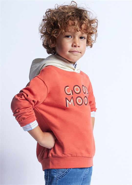 Mayoral Erkek Çocuk İşlemeli Kapüşonlu Sweatshirt Kırmızı 3482
