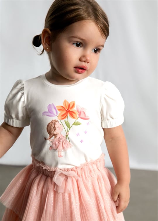 Mayoral Kız Bebek Baskılı Tişört Beyaz-Pembe 1078