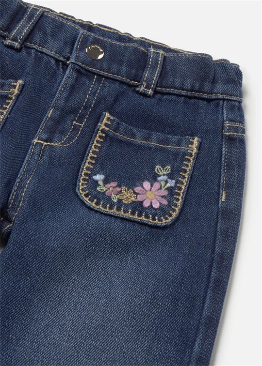 Mayoral Kız Bebek Çiçek İşlemeli Denim Pantolon Lacivert 2554