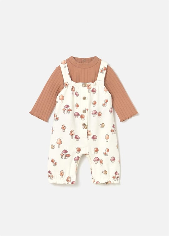 Mayoral Kız Bebek Desenli Tulum Body Takım Krem 2606