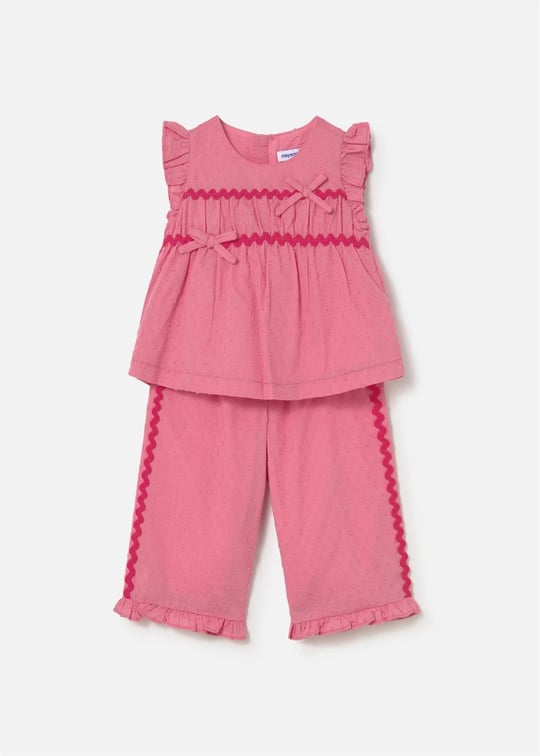 Mayoral Kız Bebek Fırfırlı Bluz Pantolon Takım Pembe 1514