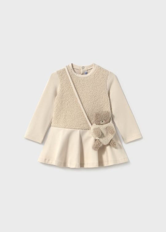 Mayoral Kız Bebek Peluş Çantalı Elbise Ekru 2904