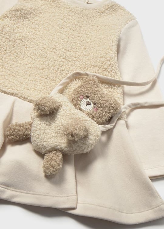 Mayoral Kız Bebek Peluş Çantalı Elbise Ekru 2904