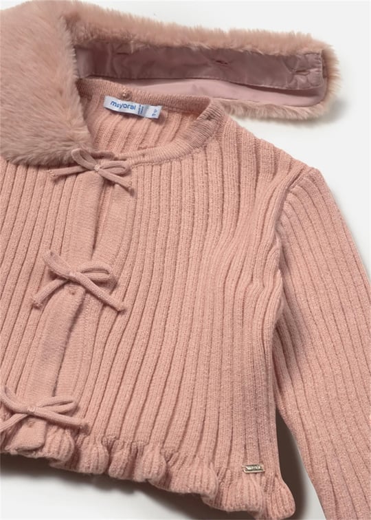 Mayoral Kız Bebek Peluş Yakalı Örgü Hırka Pudra 2386