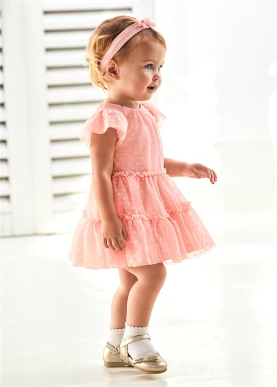 Mayoral Kız Bebek Saç Bantlı Plumeti Elbise Pastel Pembe 1920