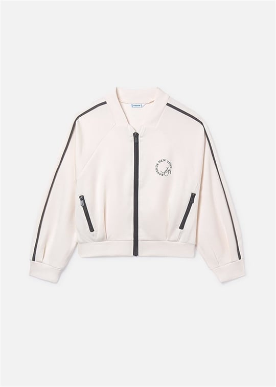 Mayoral Kız Çocuk Baskılı Fermuarlı Sweatshirt Ekru 6409