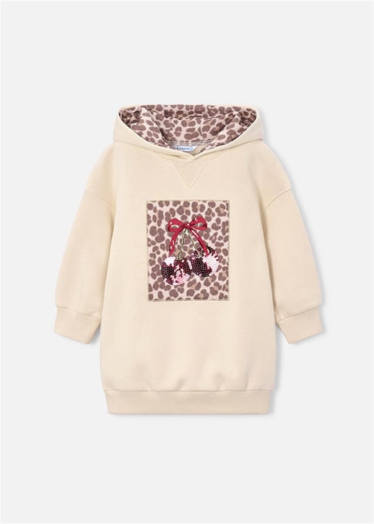 Mayoral Kız Çocuk Baskılı Kapüşonlu Sweatshirt Elbise Krem 4916