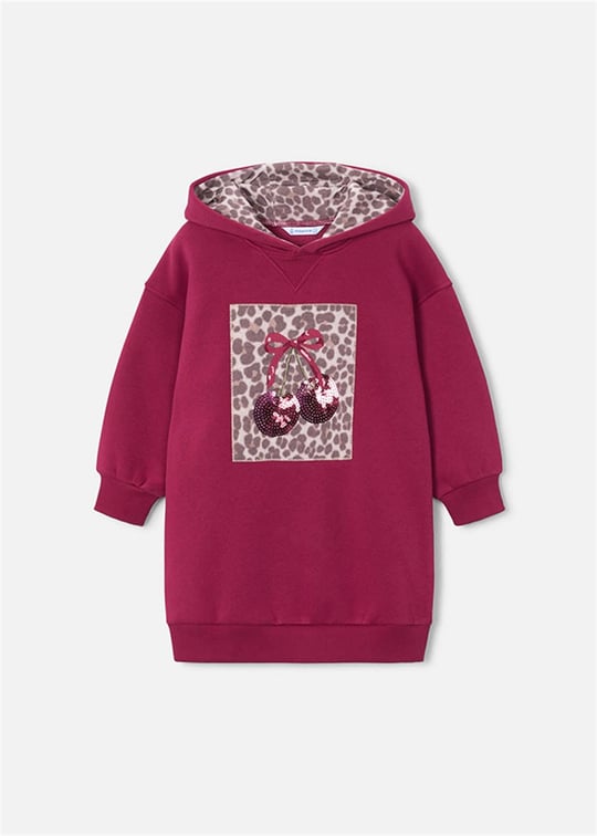 Mayoral Kız Çocuk Baskılı Kapüşonlu Sweatshirt Elbise Bordo 4916