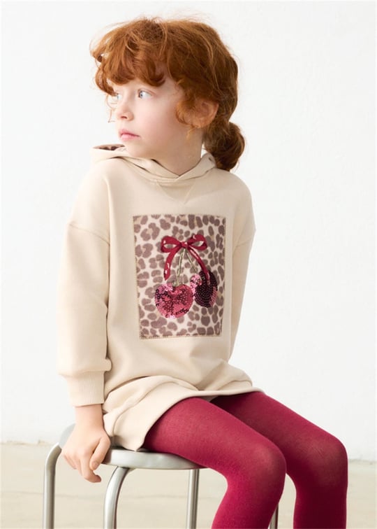 Mayoral Kız Çocuk Baskılı Kapüşonlu Sweatshirt Elbise Krem 4916