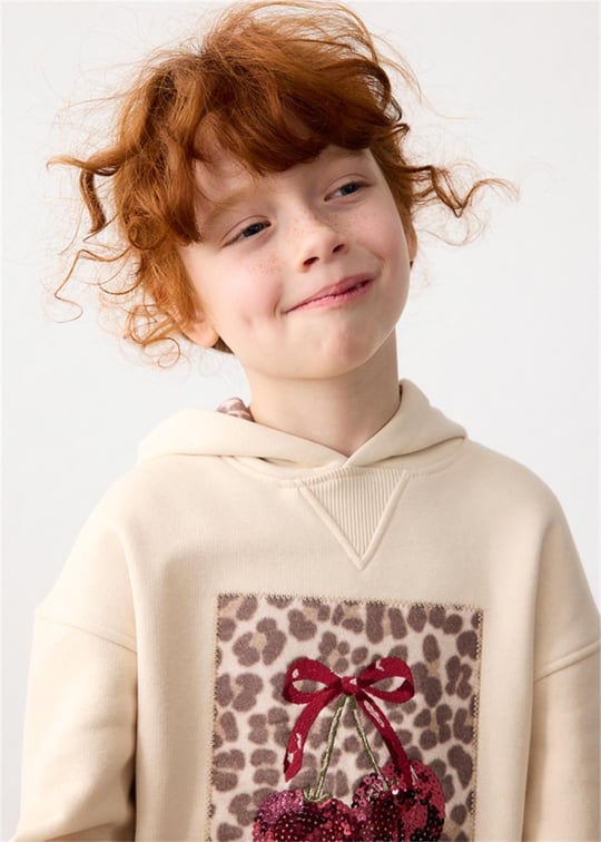 Mayoral Kız Çocuk Baskılı Kapüşonlu Sweatshirt Elbise Krem 4916