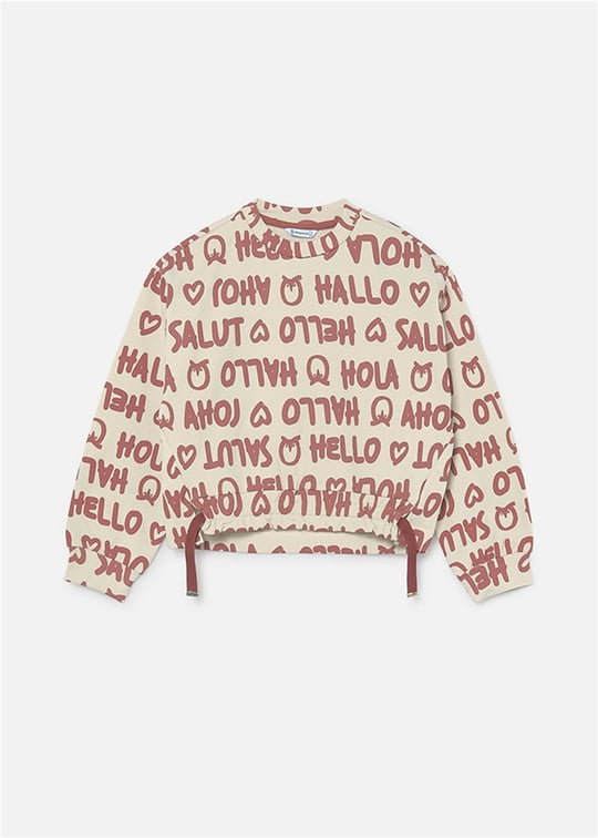 Mayoral Kız Çocuk Baskılı Sweatshirt Bej 7430