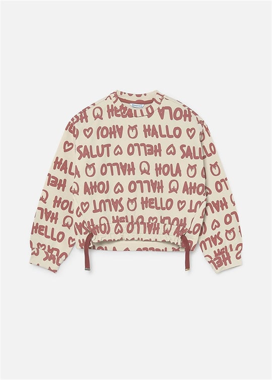 Mayoral Kız Çocuk Baskılı Sweatshirt Bej 7430