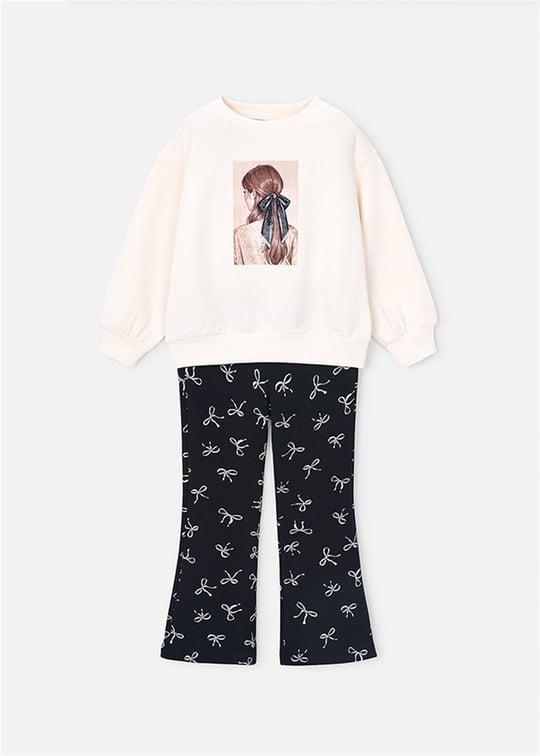 Mayoral Kız Çocuk Baskılı Sweatshirt Tayt Takım Siyah 4738