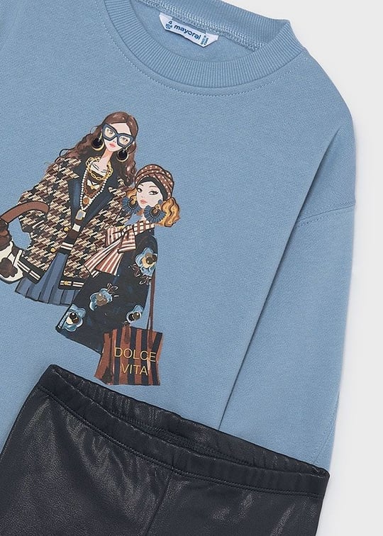 Mayoral Kız Çocuk Baskılı Sweatshirt Tayt Takım Lacivert 4737