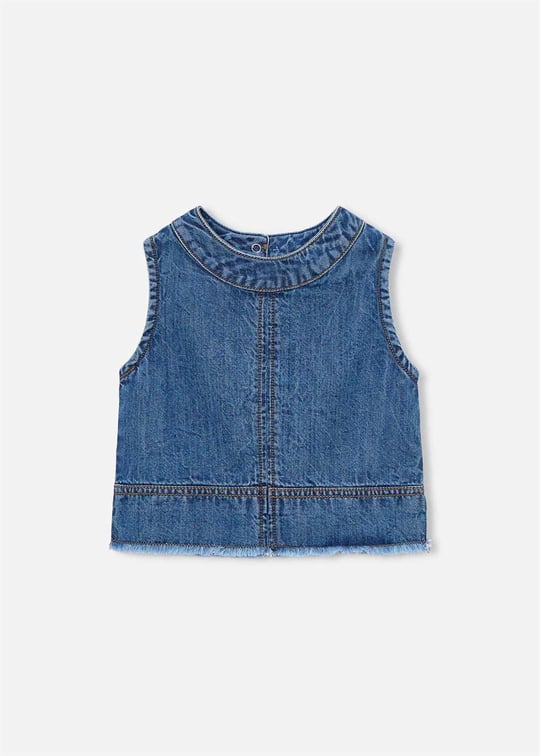 Mayoral Kız Çocuk Denim Kolsuz Bluz Koyu Mavi 3030