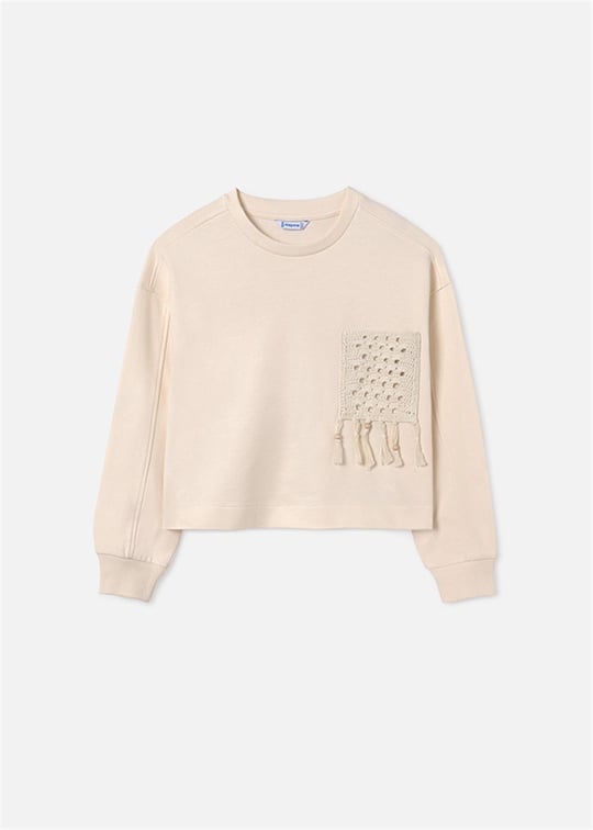 Mayoral Kız Çocuk Düşük Omuzlu Sweatshirt Bej 6455