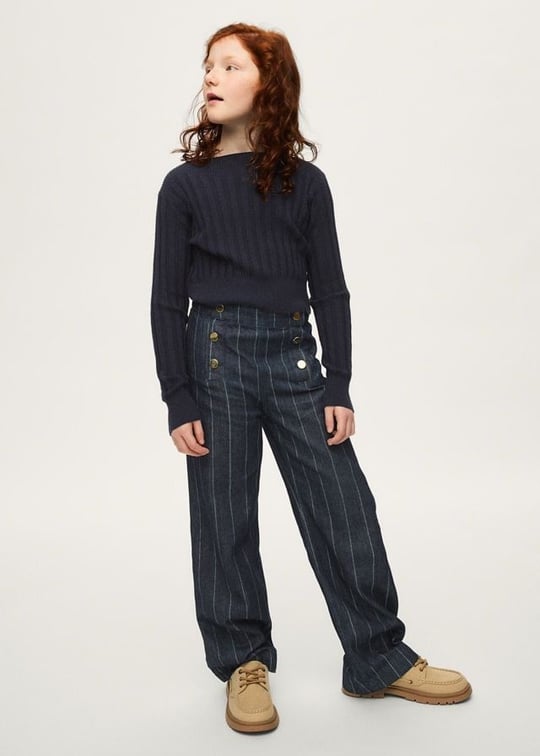 Mayoral Kız Çocuk Geniş Paça Çizgili Denim Pantolon Lacivert 7525