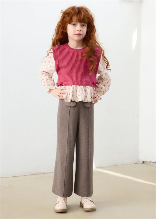 Mayoral Kız Çocuk Geniş Paça Örme Pantolon Bej 4525