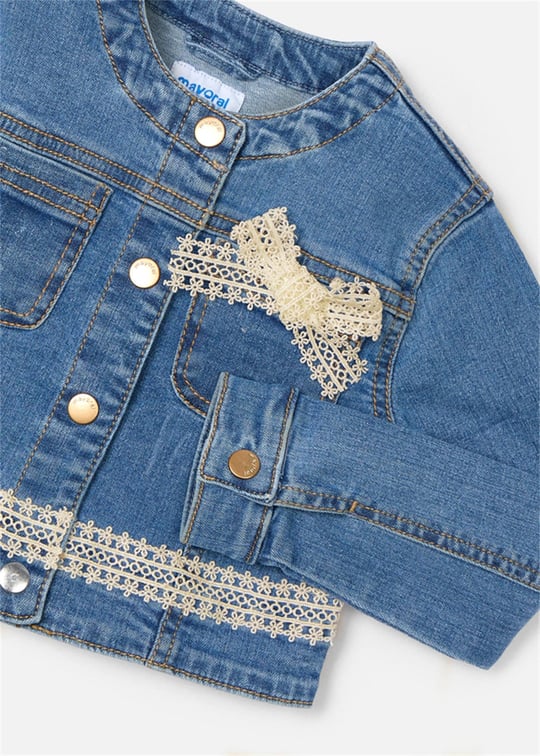Mayoral Kız Çocuk Güpür Detaylı Denim Ceket Mavi 3406
