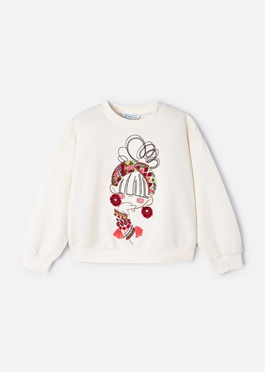 Mayoral Kız Çocuk İşlemeli Çizim Sweatshirt Bej 3469