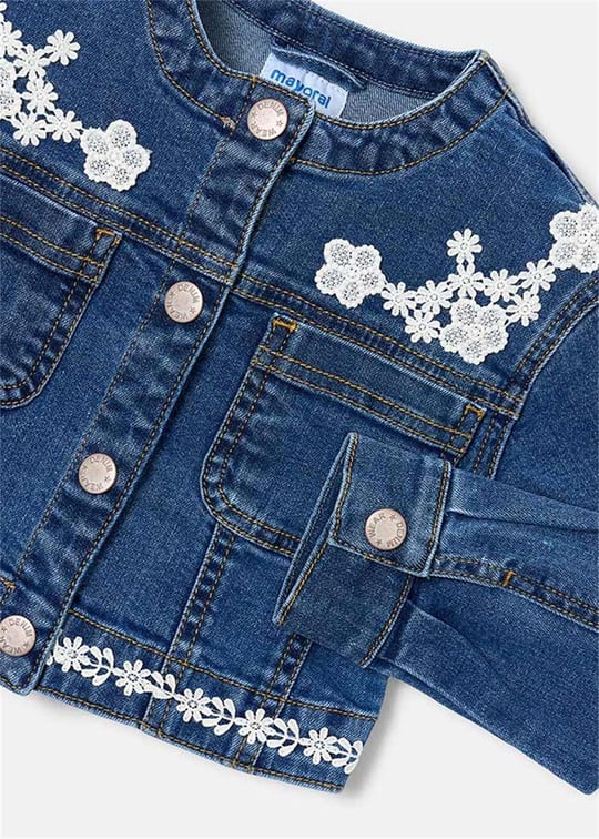 Mayoral Kız Çocuk İşlemeli Denim Ceket Mavi 3453