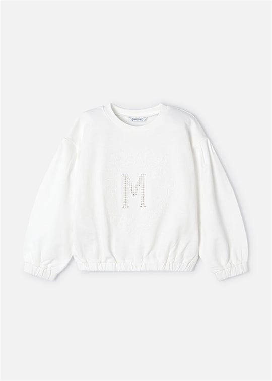 Mayoral Kız Çocuk İşlemeli Harfli Sweatshirt Krem 3468