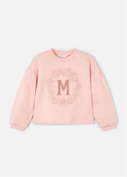 Mayoral Kız Çocuk İşlemeli Harfli Sweatshirt Pudra 3468