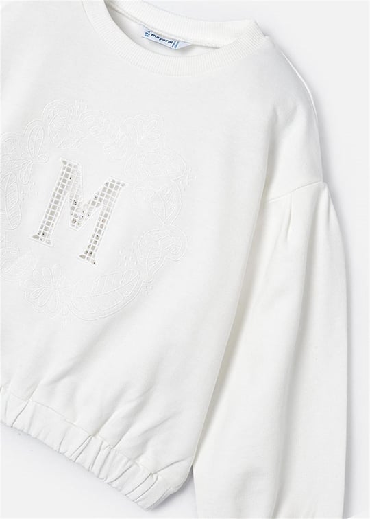 Mayoral Kız Çocuk İşlemeli Harfli Sweatshirt Krem 3468