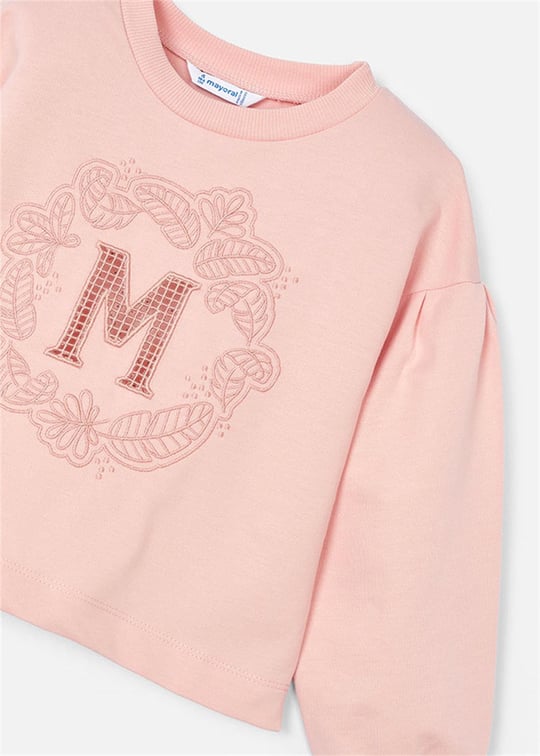 Mayoral Kız Çocuk İşlemeli Harfli Sweatshirt Pudra 3468