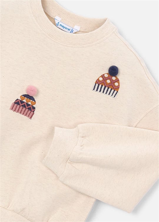 Mayoral Kız Çocuk İşlemeli Sweatshirt Bej 4405