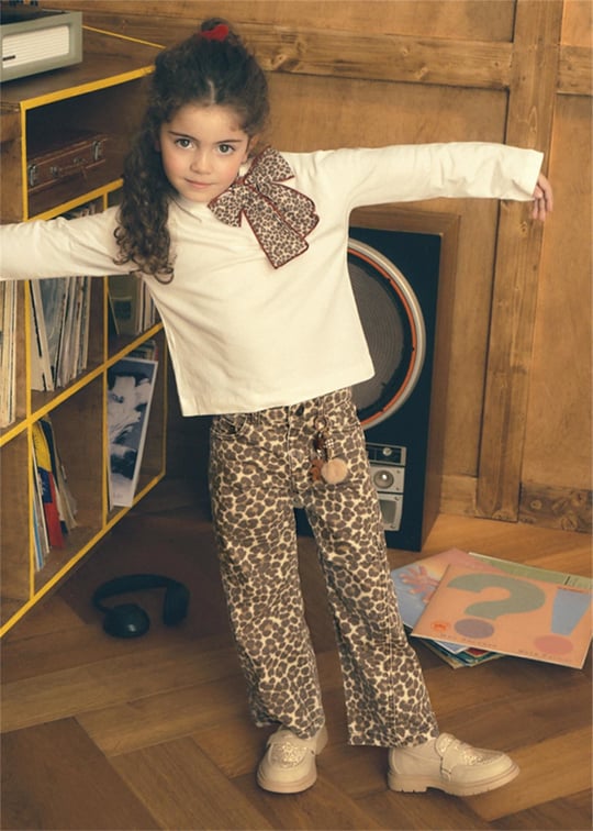 Mayoral Kız Çocuk Leopar Desenli Gabardin Pantolon Kahverengi 4519