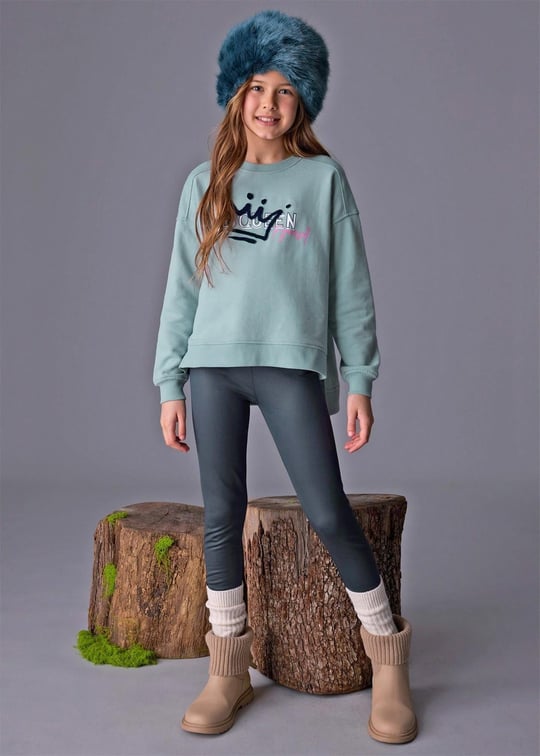 Mayoral Kız Çocuk Parlak Tayt Ve Sweatshirt Takım Petrol 7759