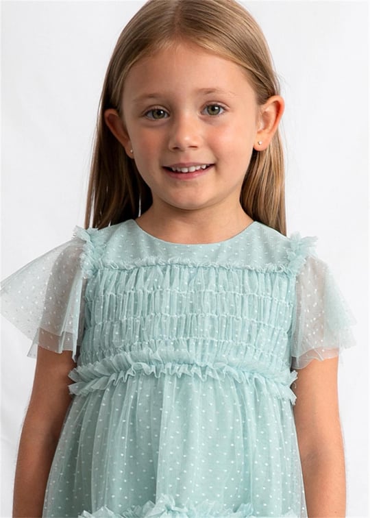 Mayoral Kız Çocuk Puantiyeli Tül Elbise Mint 3917