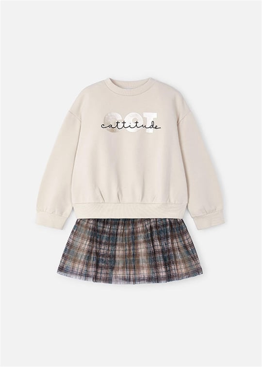Mayoral Kız Çocuk Sweat Tül Etek Set Bej 4937