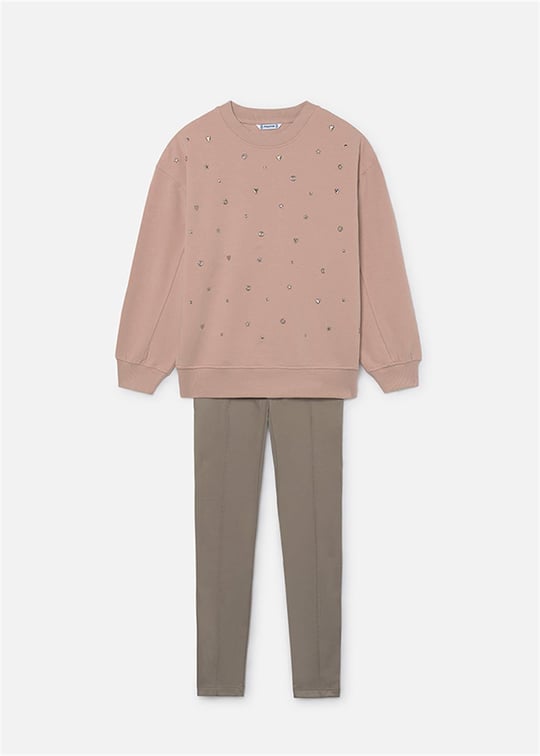 Mayoral Kız Çocuk Sweatshirt Tayt Takım Bej 7763