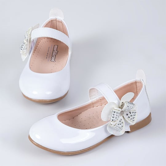 Merli&Rose Kız Çocuk Yonca Bantlı Babet Beyaz Rugan P10007