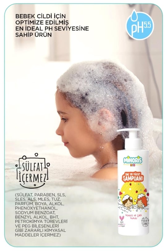 Minoris Kids Organik Saç ve Vücut Şampuanı Karpuz Çilek Kokulu 400ml