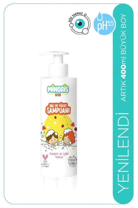 Minoris Kids Organik Saç ve Vücut Şampuanı Karpuz Çilek Kokulu 400ml