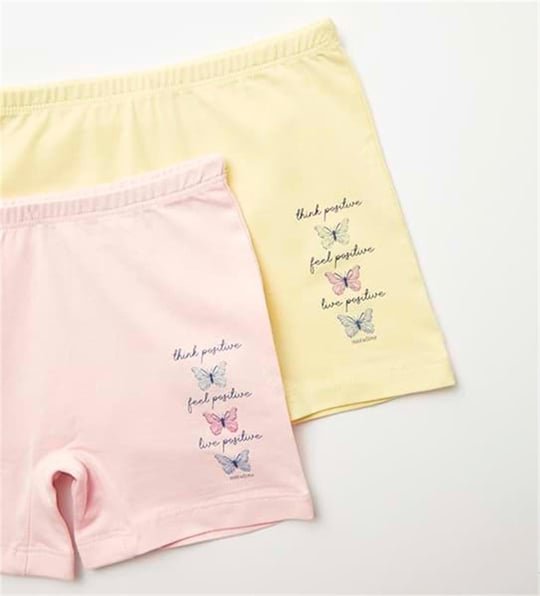 Natuline Kız Çocuk 2'li Positive Butterfly Likralı Boxer Pembe/Yeşil 5502